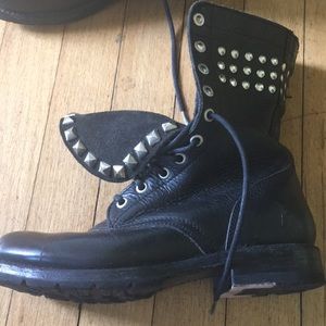 Frye Black Rogan Studded lace up Leather Boots.